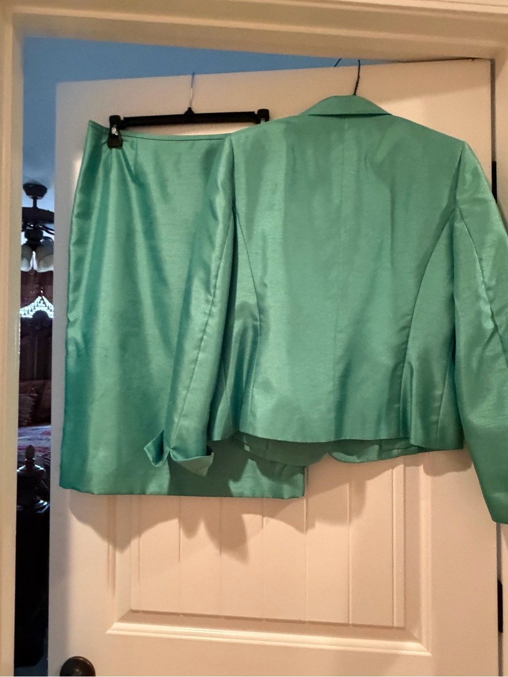 Le Suit Teal Green Skirt Suit Jacket and Skirt Set - Picture 2 of 2
